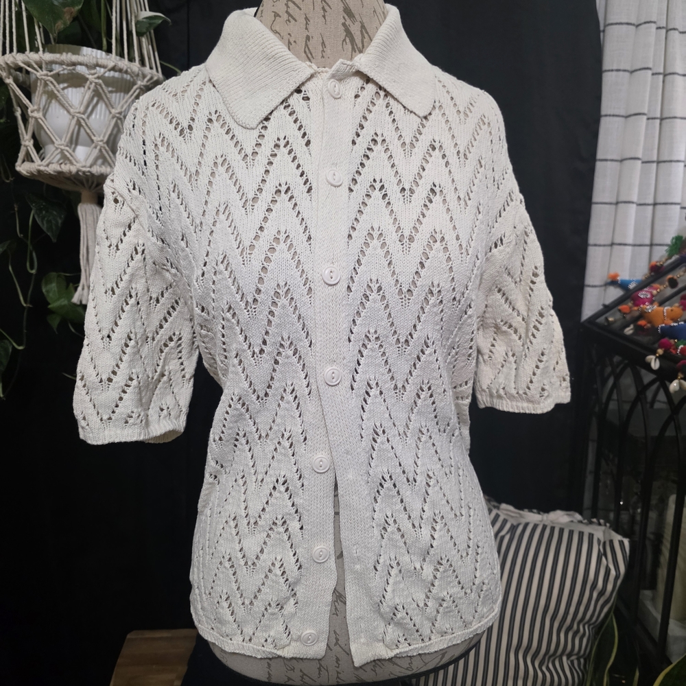 BDG Cream Knit Button-Up Cardigan